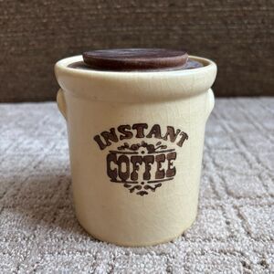 Vintage PFALTZGRAFF Instant Coffee Crock Canister w/ Wood Lid MCM Folk Pottery
